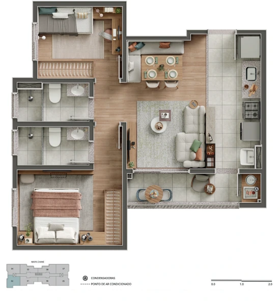 Planta 52,12 m² Portal Jardim de Lyra